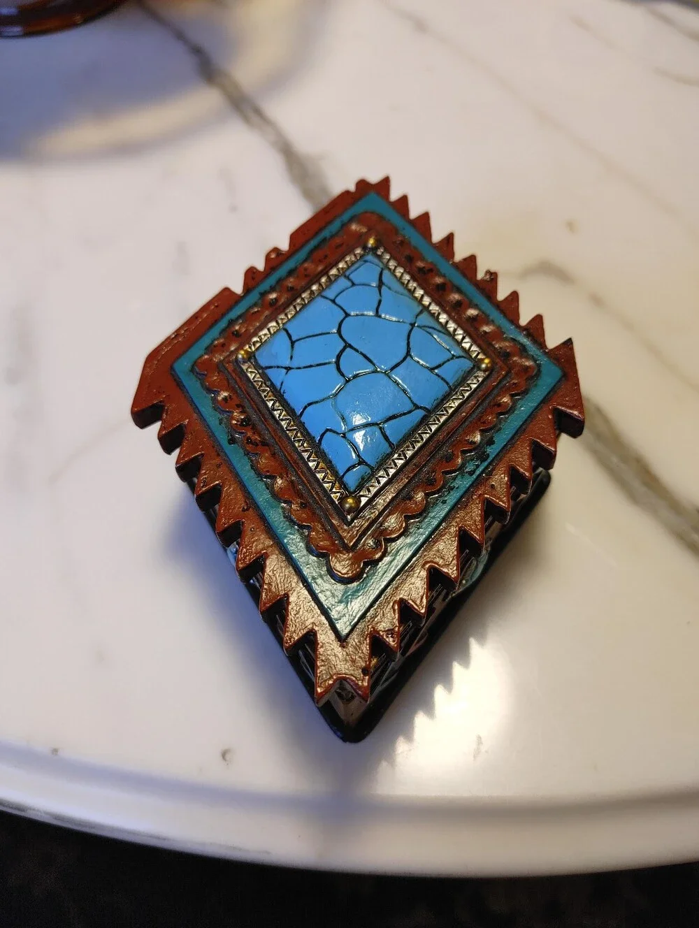 Handcrafted Turquoise and Brown Native American Decorative Trinket Box
